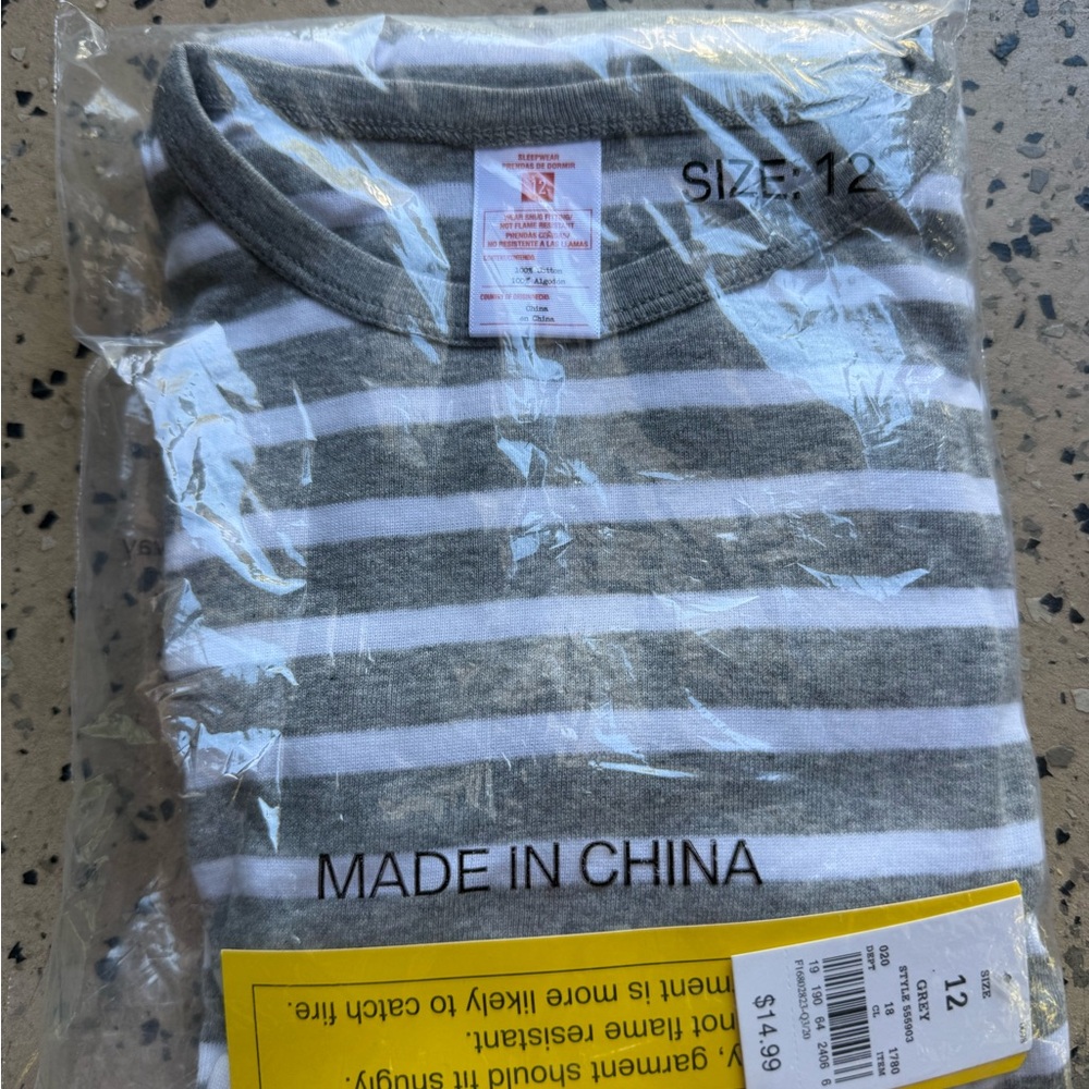 Gray and White Striped pjs 12